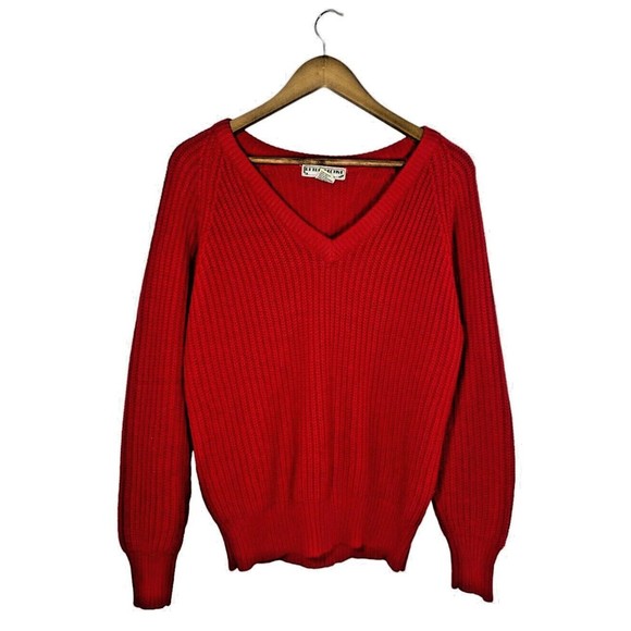 Retrospective Women's Size Small Red Knit Long Sleeve Sweater Vintage - Picture 1 of 6